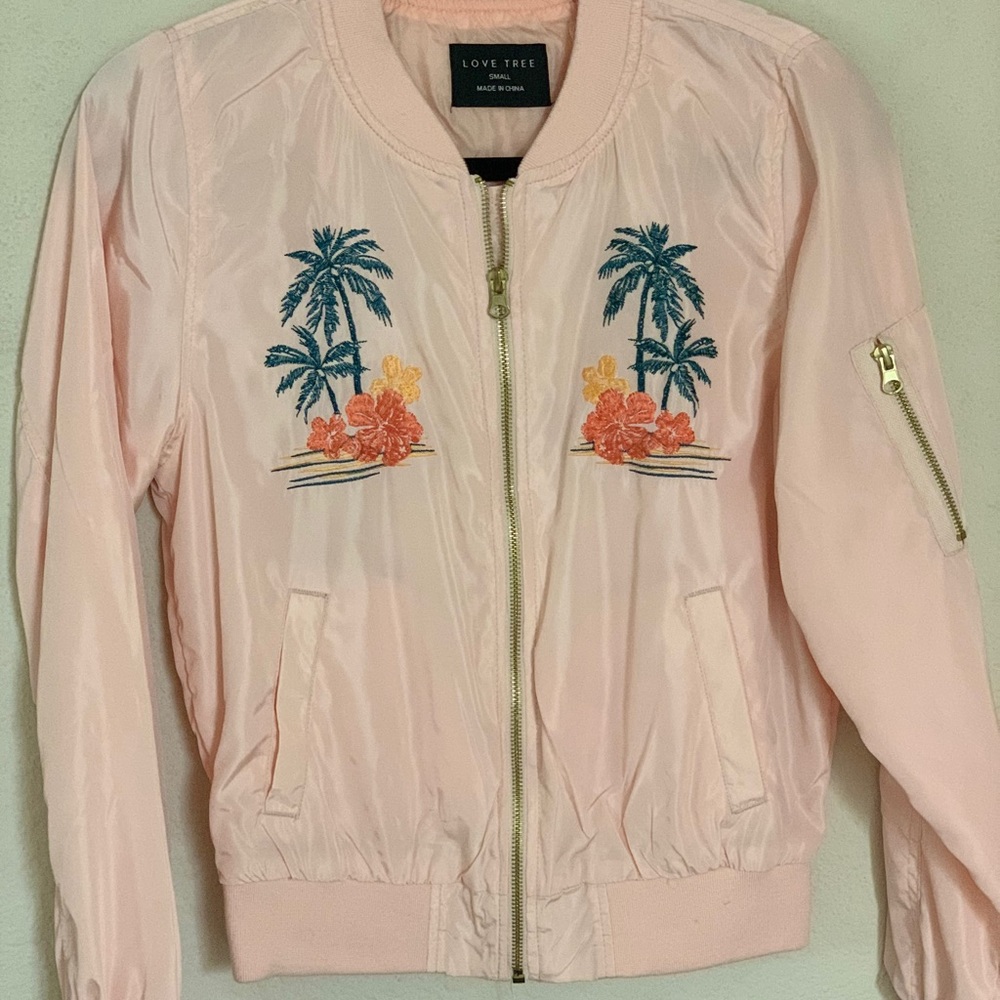 Forever 21 Pink Hawaiian Themed Bomber Jacket